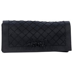 Black Yves Saint Laurent Beaded Satin Clutch