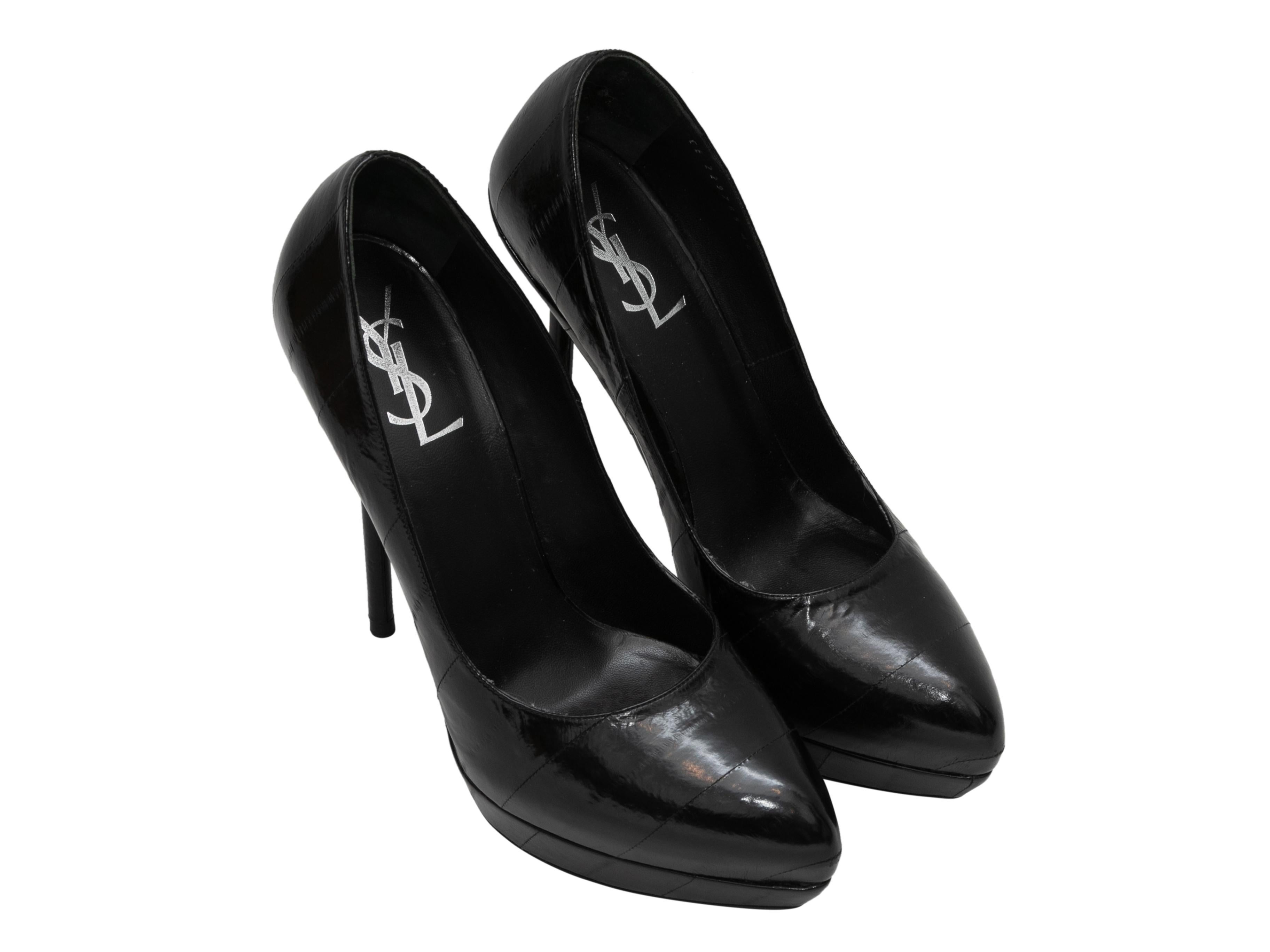 Black Yves Saint Laurent Embossed Platform Pumps Size 40 In Good Condition For Sale In New York, NY