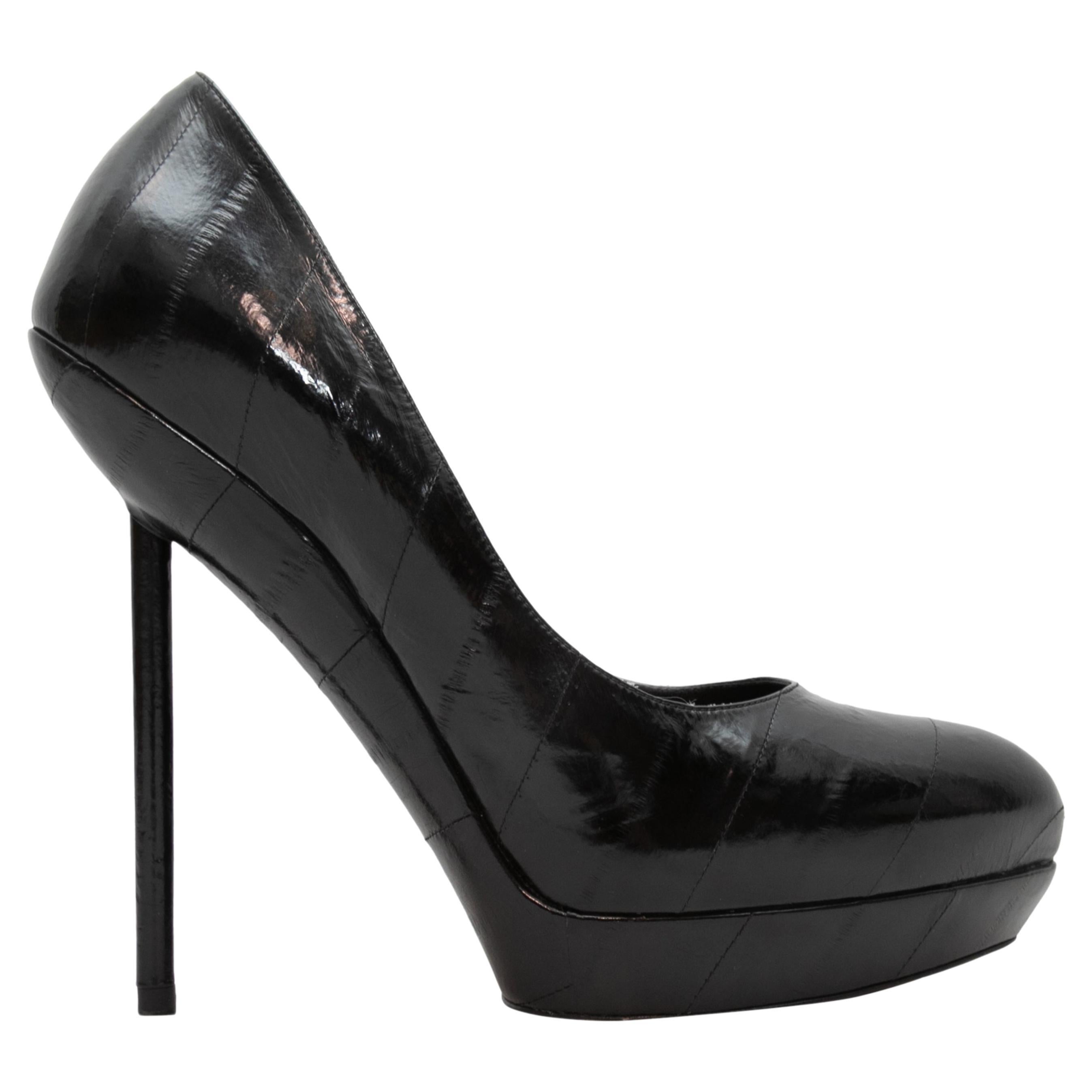 Black Yves Saint Laurent Embossed Platform Pumps Size 40 For Sale