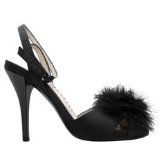 Schwarze Yves Saint Laurent Satin & Feder Ankle Strap Heels Größe 37.5