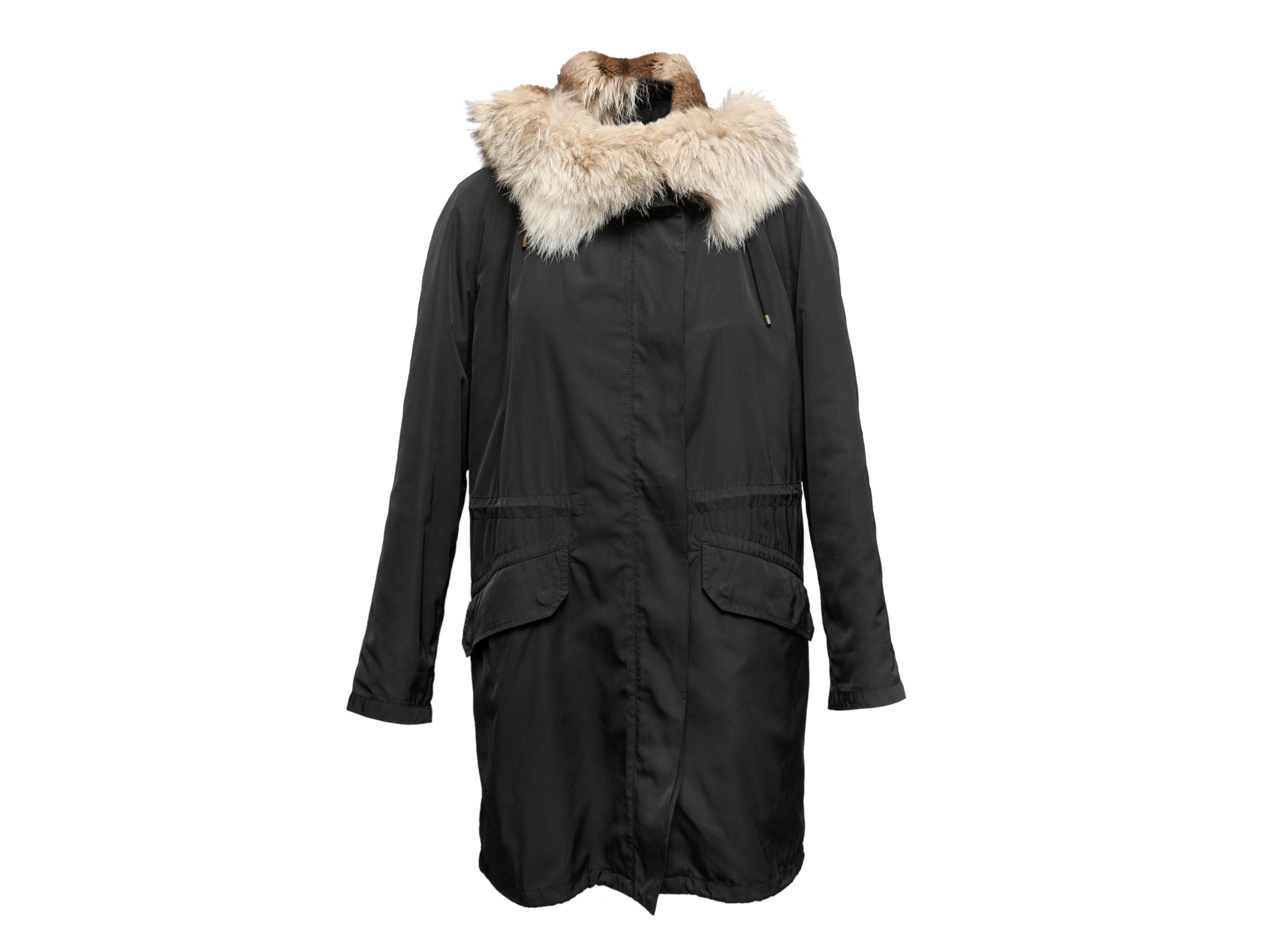Women's Black Yves Salomon Army Fur-Lined Hooded Coat Size EU 34