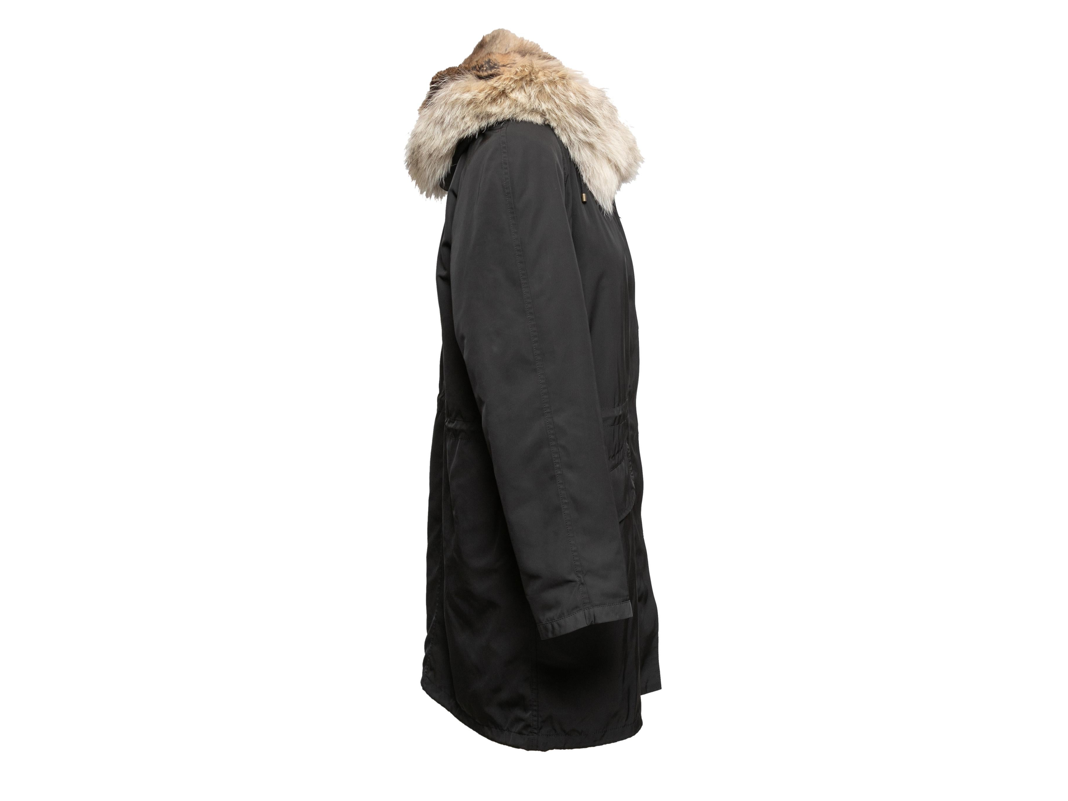 Black Yves Salomon Army Fur-Lined Hooded Coat Size EU 34 1