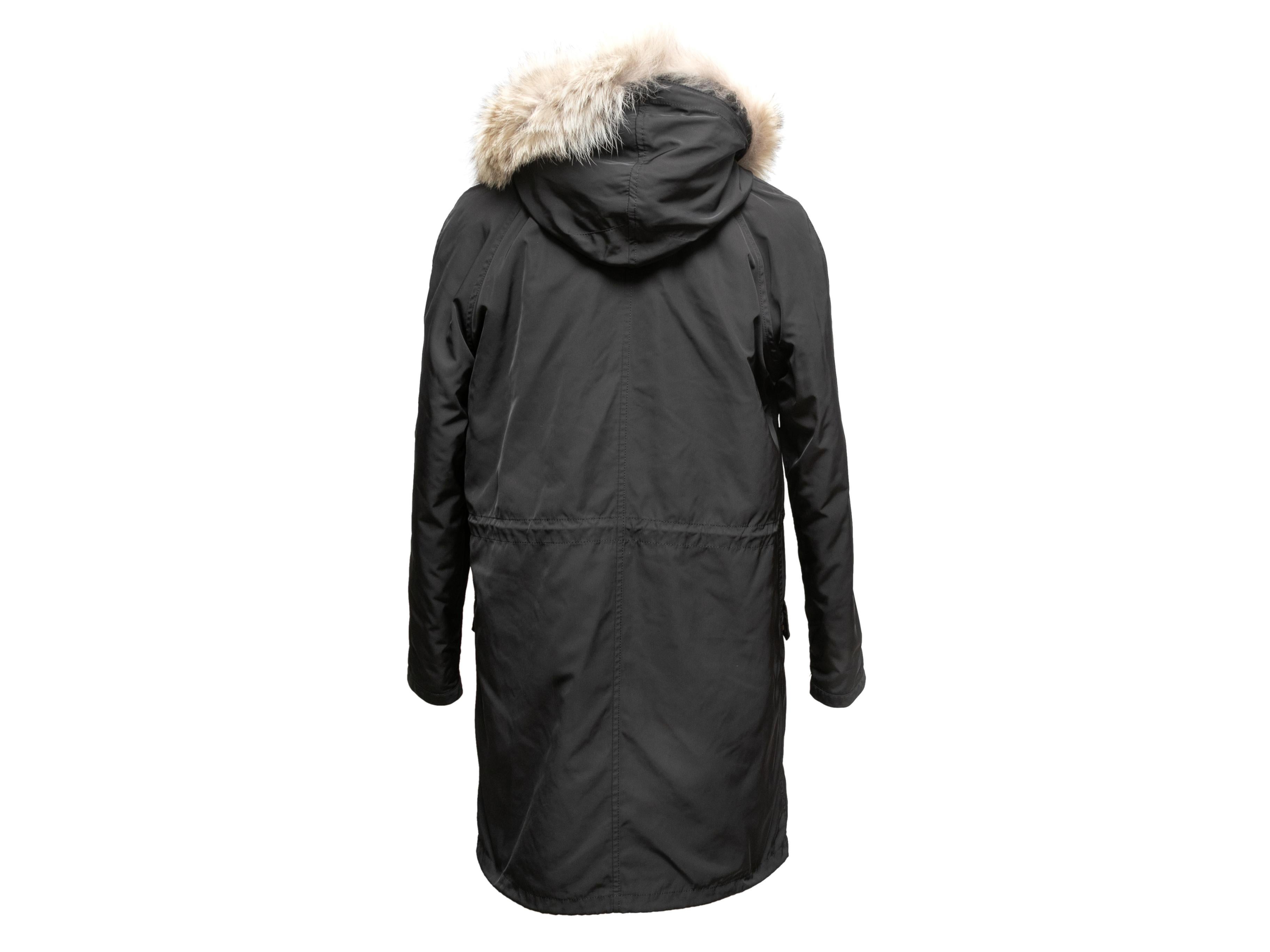 Black Yves Salomon Army Fur-Lined Hooded Coat Size EU 34 2