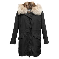 Black Yves Salomon Army Fur-Lined Hooded Coat Size EU 34