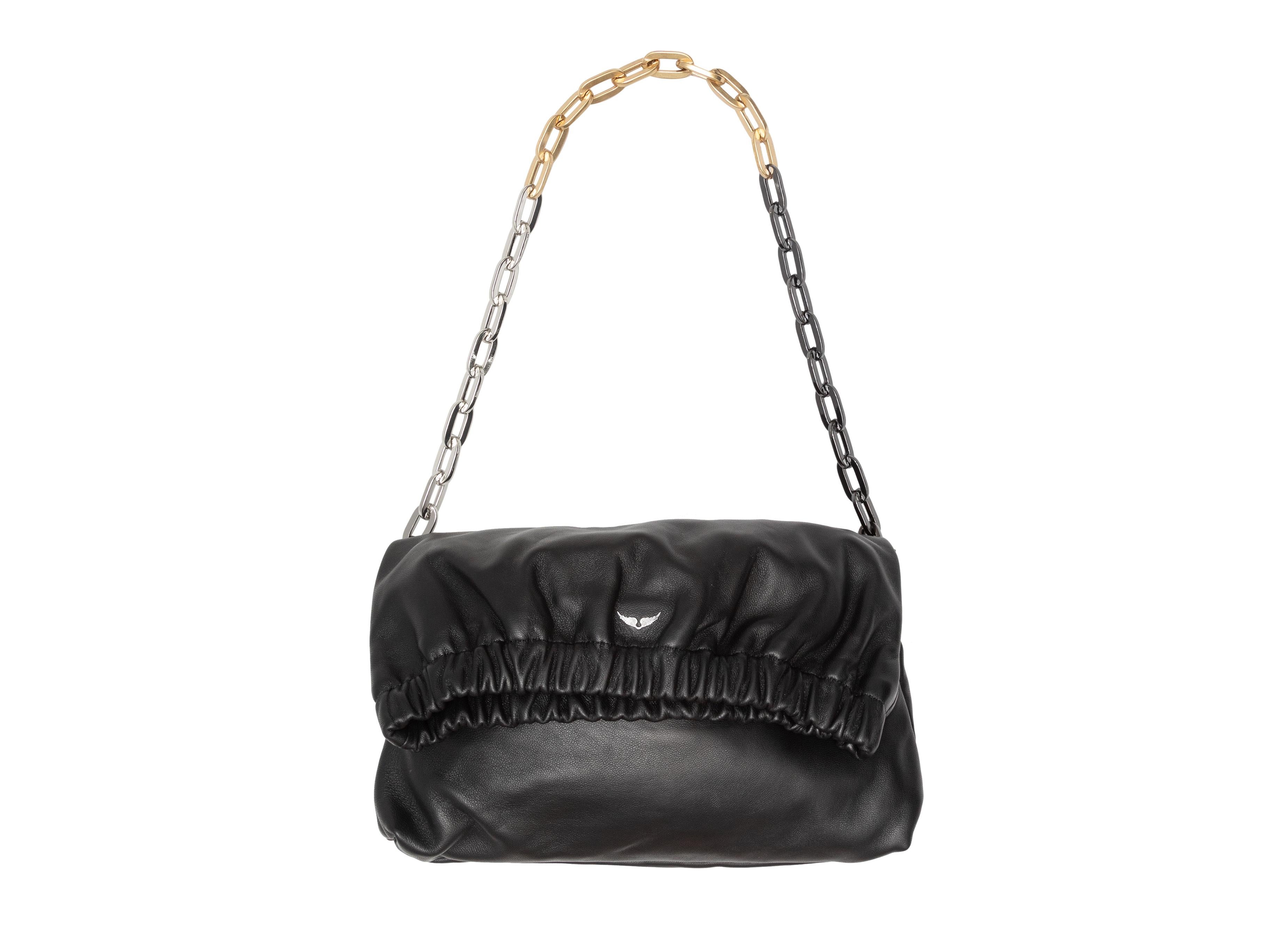 Black Zadig & Voltaire Rockyssime Shoulder Bag. The Rockyssime bag features a leather body, silver-tone hardware, multiple strap options, and a foldover top. 12
