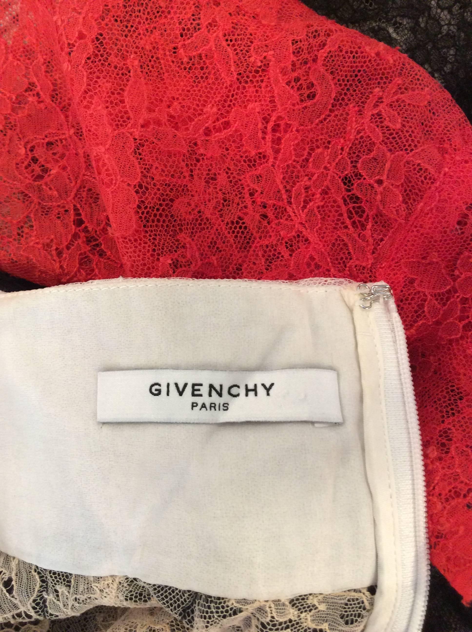 Black, Red, Ivory And Nude Lace High-Collared Givenchy Long-Sleeve Top Sz36(Us4) 3