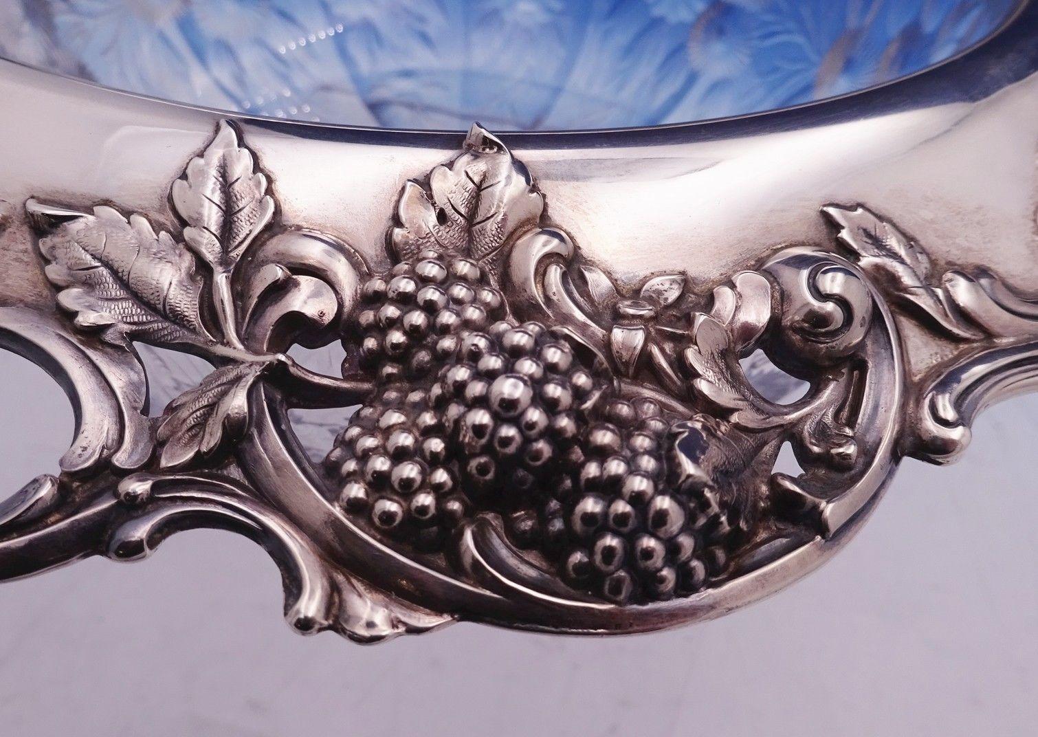 Blackberry by Tiffany & Co. Sterling Silver Fruit Bowl with Cut Glass Leaves In Excellent Condition In Big Bend, WI