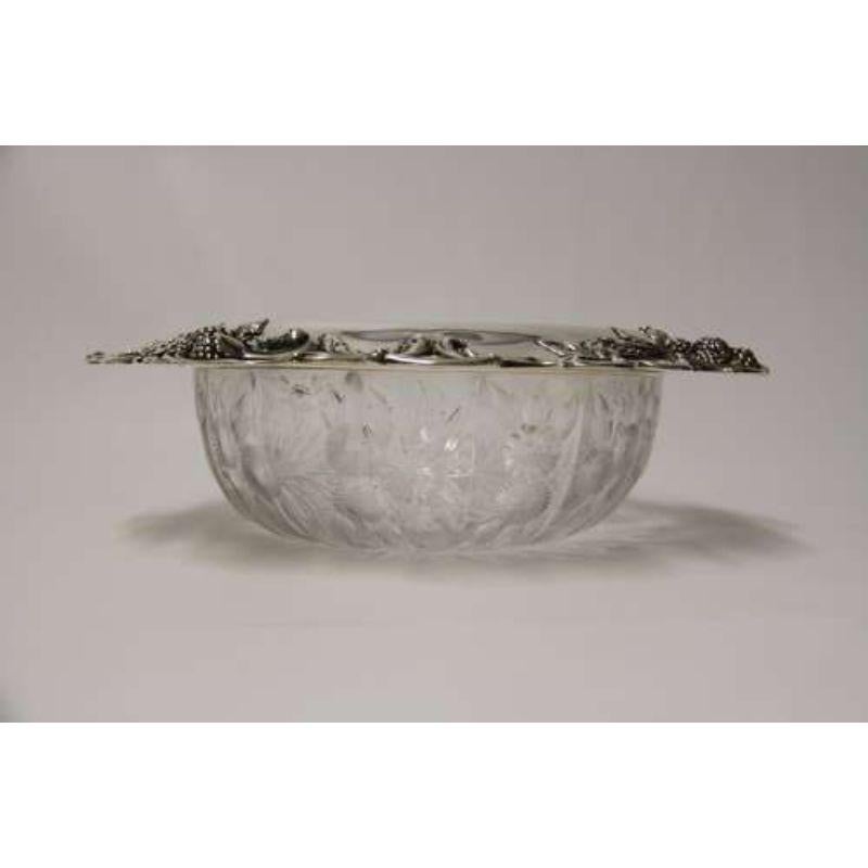 Art Deco Blackberry by Tiffany & Co Sterling Silver Fruit Bowl with Cut Glass Leaves For Sale