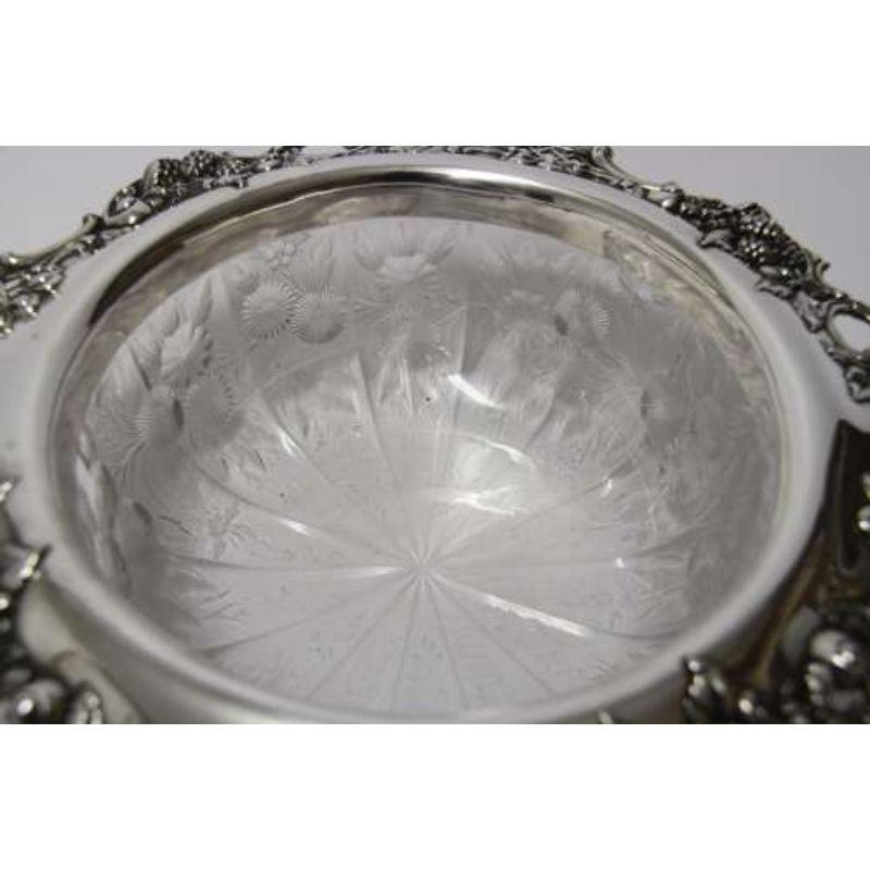 Blackberry by Tiffany & Co Sterling Silver Fruit Bowl with Cut Glass Leaves For Sale 3