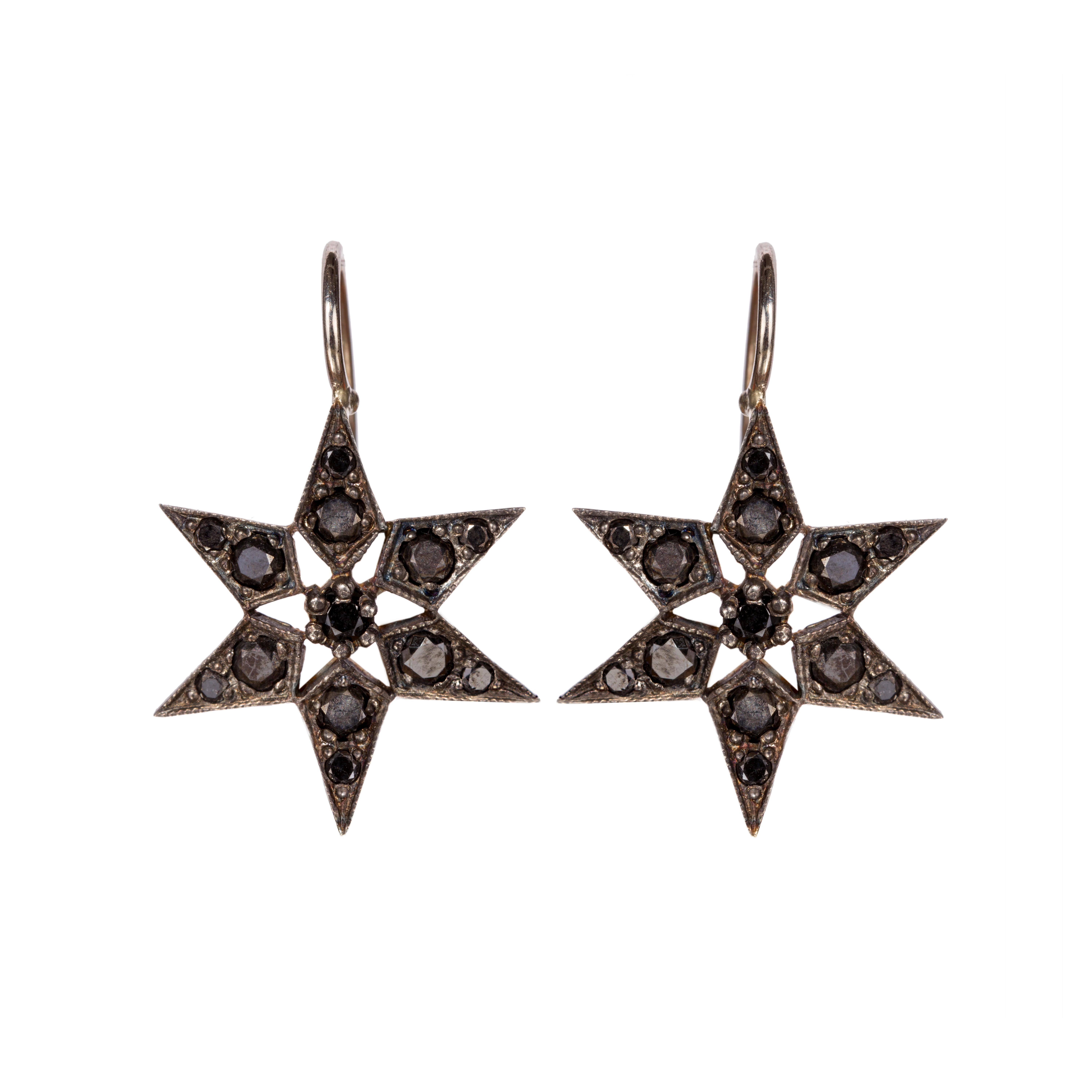 Blackbird and the Snow - Black Diamond, White Gold 'Fancy Star' Earrings