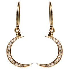 Crescent Moon Yellow Gold Diamond Earrings
