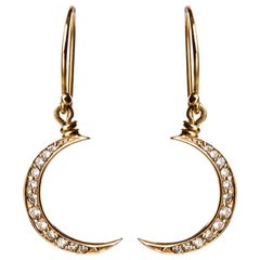 Crescent Moon Yellow Gold Diamond Earrings