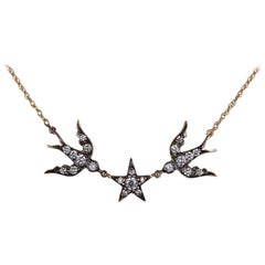 Blackbird and the Snow diamond bird star swallow necklace 