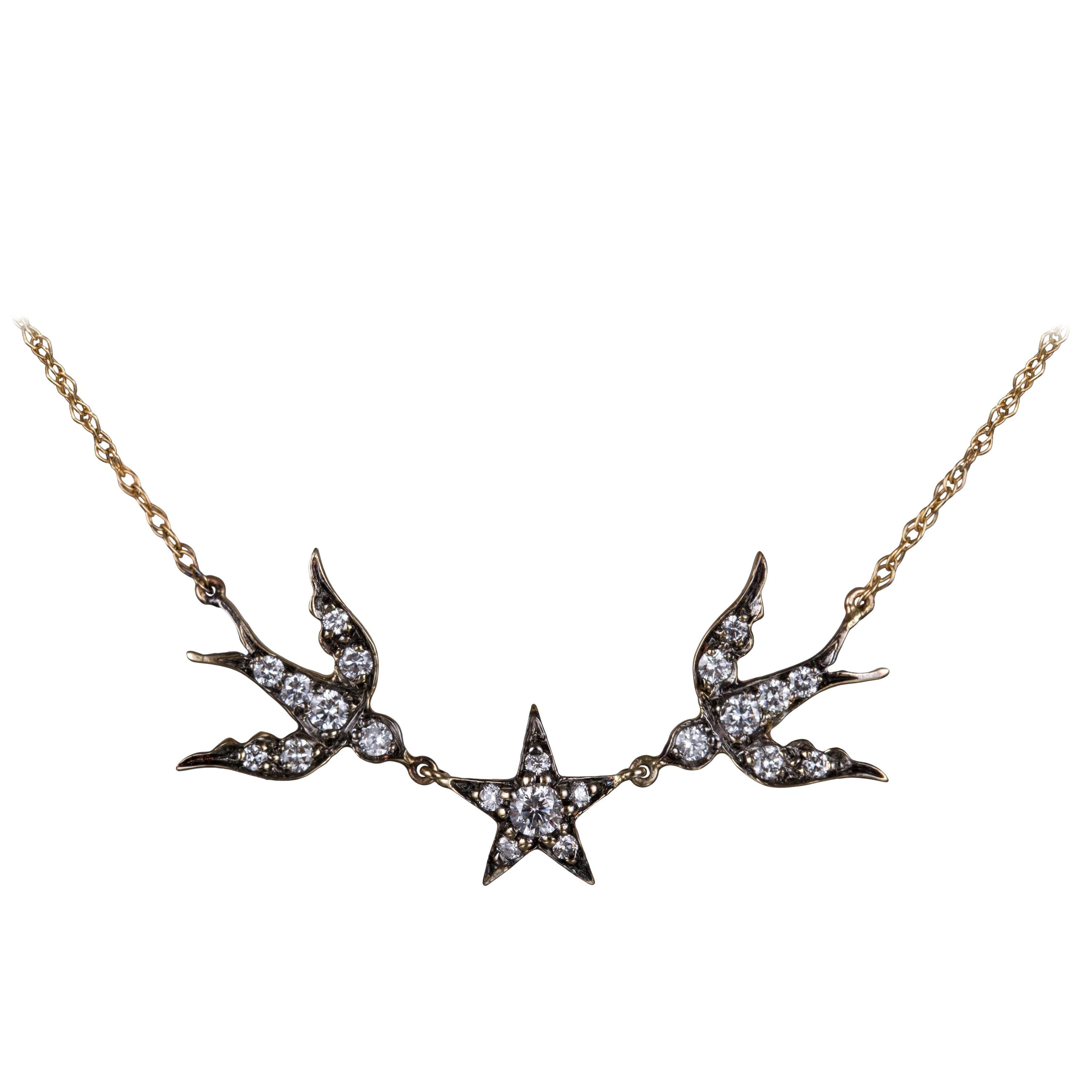 Diamond Bird Star Swallow Necklace