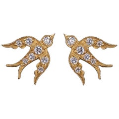 Blackbird and the Snow - Diamond Gold Bird Stud Swallow Earrings Vogue 