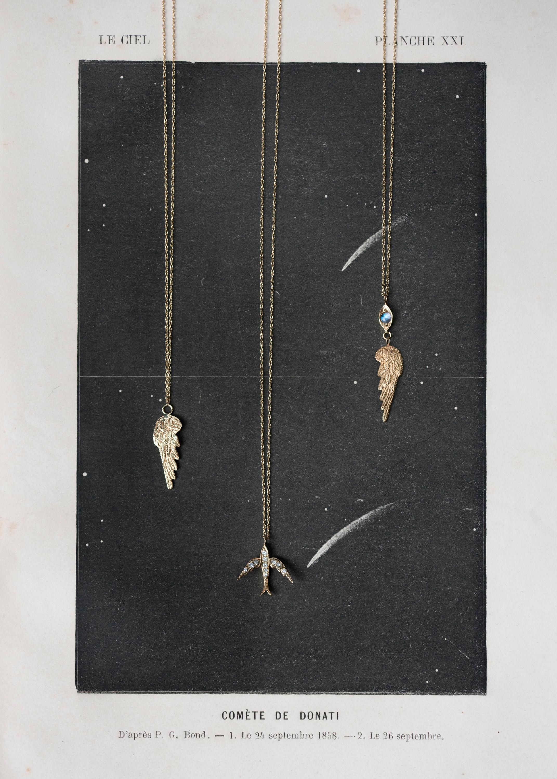 Artist Blackbird and the Snow - gold diamond Bird swallow Victorian inspired Necklace 