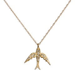 Blackbird and the Snow - gold diamond Bird swallow Victorian inspired Necklace 