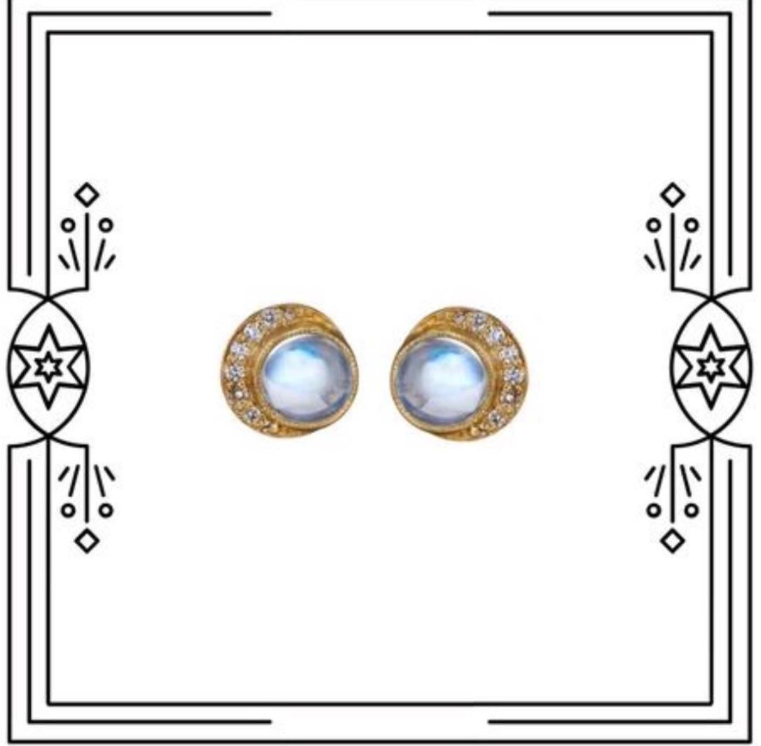 Artist Blackbird and the Snow - Gold diamond moonstone full moon crescent stud earrings
