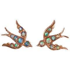 Rose Gold Opal Bird Swallow Victorian Inspired Earrings