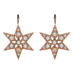 Rose Gold Opal Cabochon Star Victorian Vogue Earrings