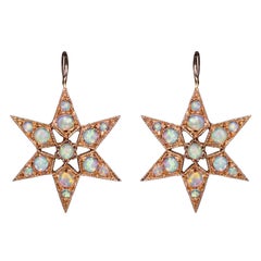 Rose Gold Opal Cabochon Star Victorian Vogue Earrings