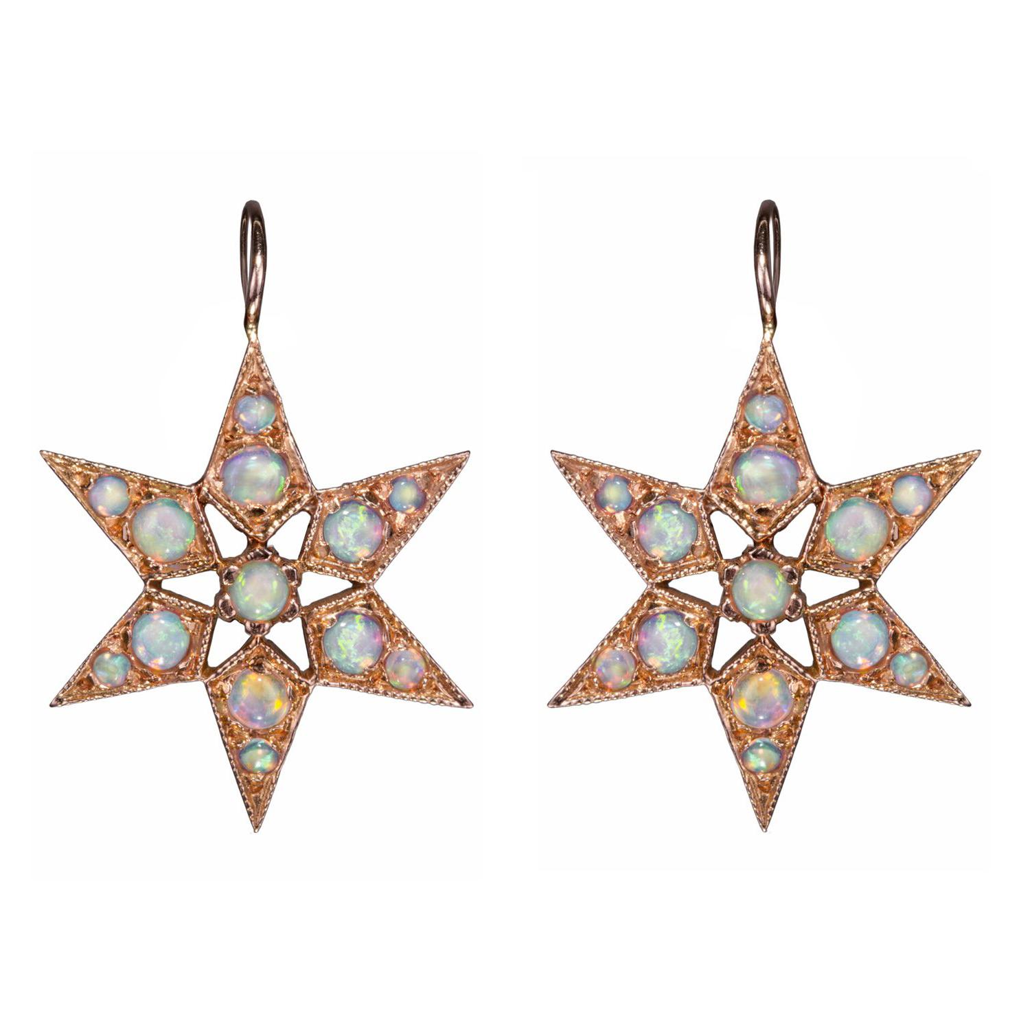 Blackbird and the Snow - Rose gold opal Star Victorian Vogue earrings 
