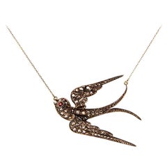 Swallow Bird Necklace Antique Washed Silver, Gold Chain