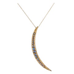 Yellow Gold Crescent Moon Rose Cut Moonstone Necklace