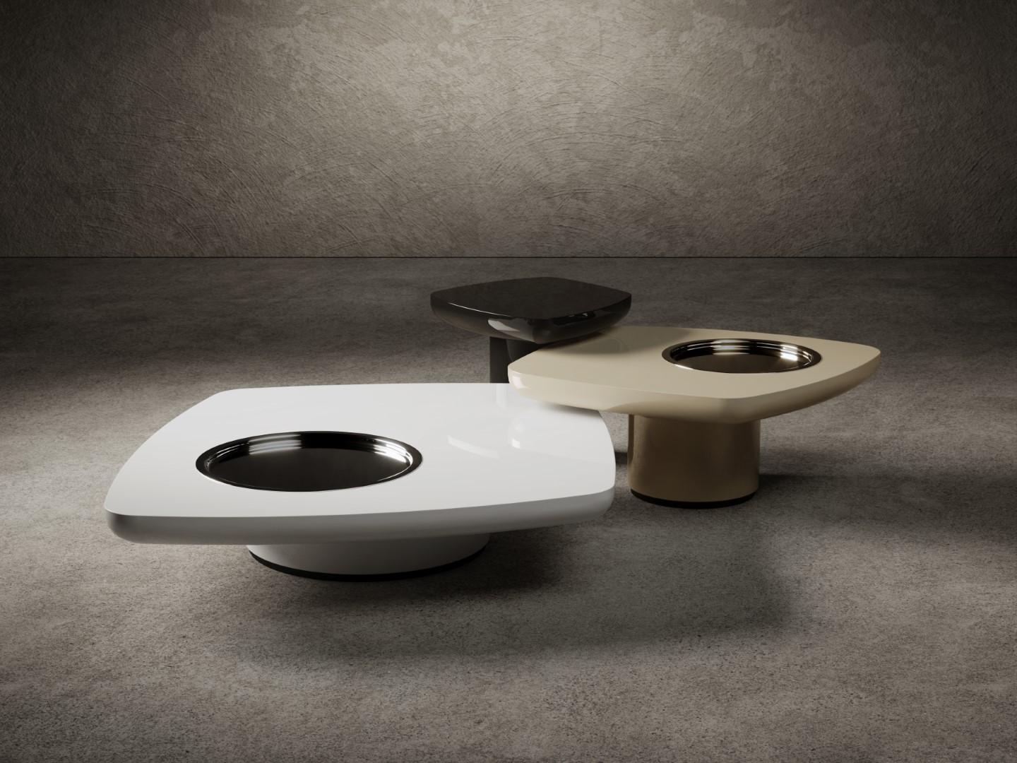 Moderne Blackbird Low - Table basse en bois brillant en vente