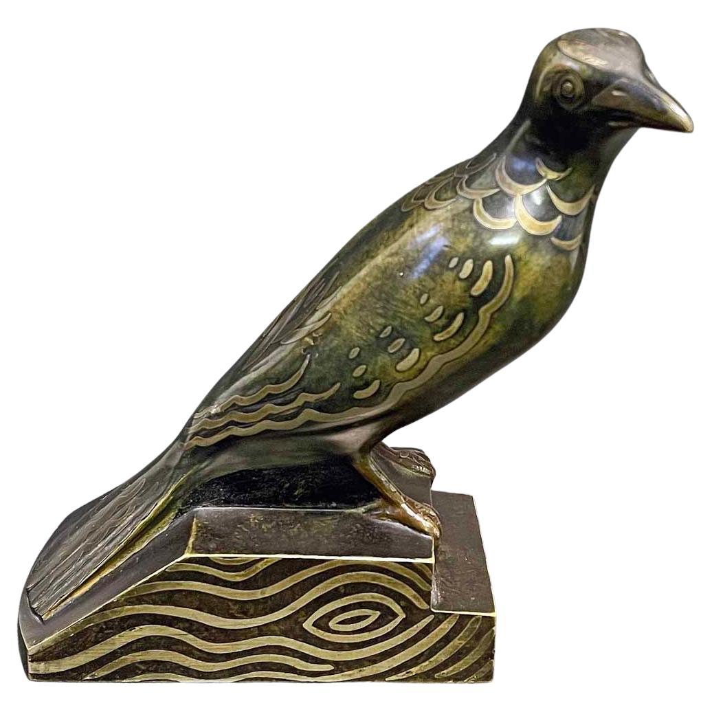 "Blackbird", Rare Art Deco Bronze Sculpture by Jean Luce, Dinanderie For Sale