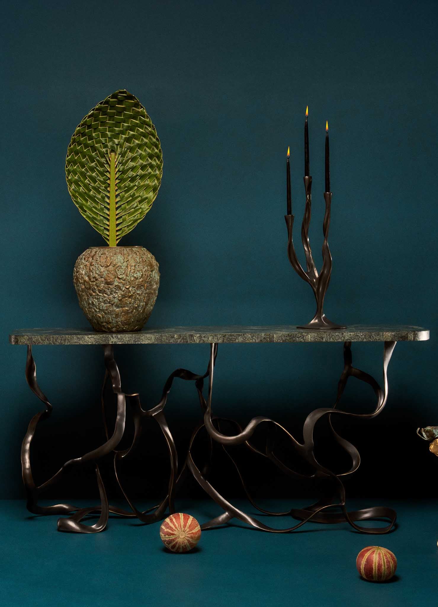 Blackbuck Console in Brass & Precious Stone Overlay Top, Viya by Vikram Goyal