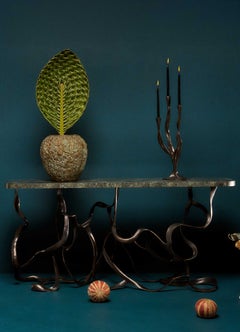 Blackbuck Console in Brass & Precious Stone Overlay Top, Viya by Vikram Goyal