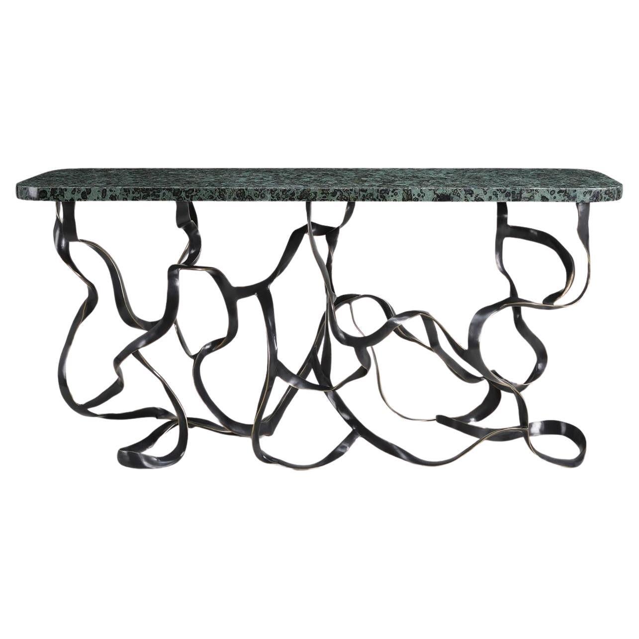 Blackbuck Console in Brass & Precious Stone Overlay Top, Viya by Vikram Goyal