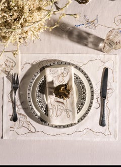 Blackbuck Dreams Hand Embroidered White Placemat, Viya by Vikram Goyal