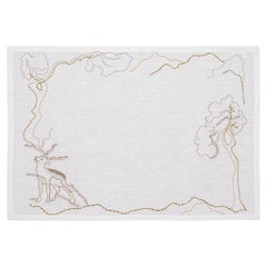 Mantel Individual Blanco Bordado a Mano Blackbuck Dreams, Viya by Vikram Goyal