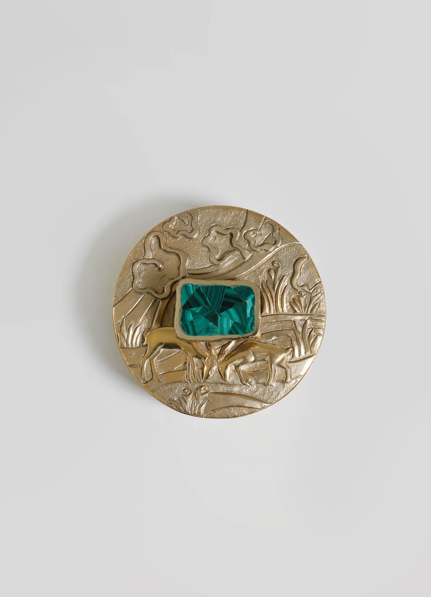 Cast Blackbuck Round Trinket Box in Brass & Semi Precious Stone, Viya by Vikram Goyal For Sale
