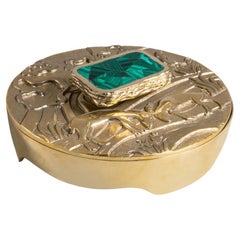 Blackbuck Round Trinket Box in Brass & Semi Precious Stone, Viya by Vikram Goyal