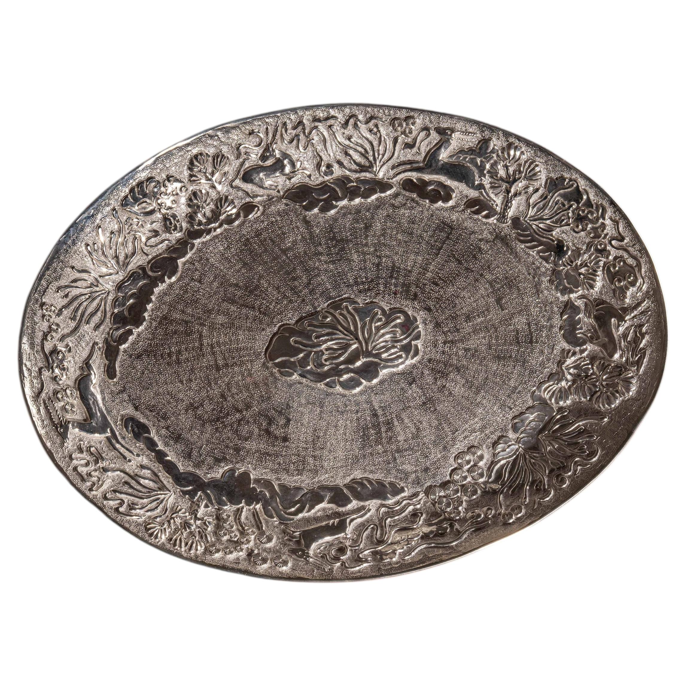 Blackbuck Silver Plated Platter Medium in Brass, Viya by Vikram Goyal For Sale