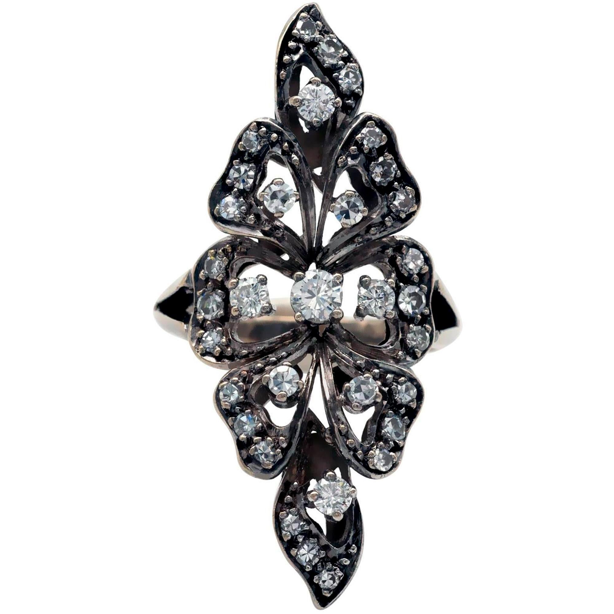 Blackened 18K White Gold and Diamond Long Ring, 0.90 ct