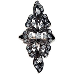 Blackened 18K White Gold and Diamond Long Ring, 0.90 ct