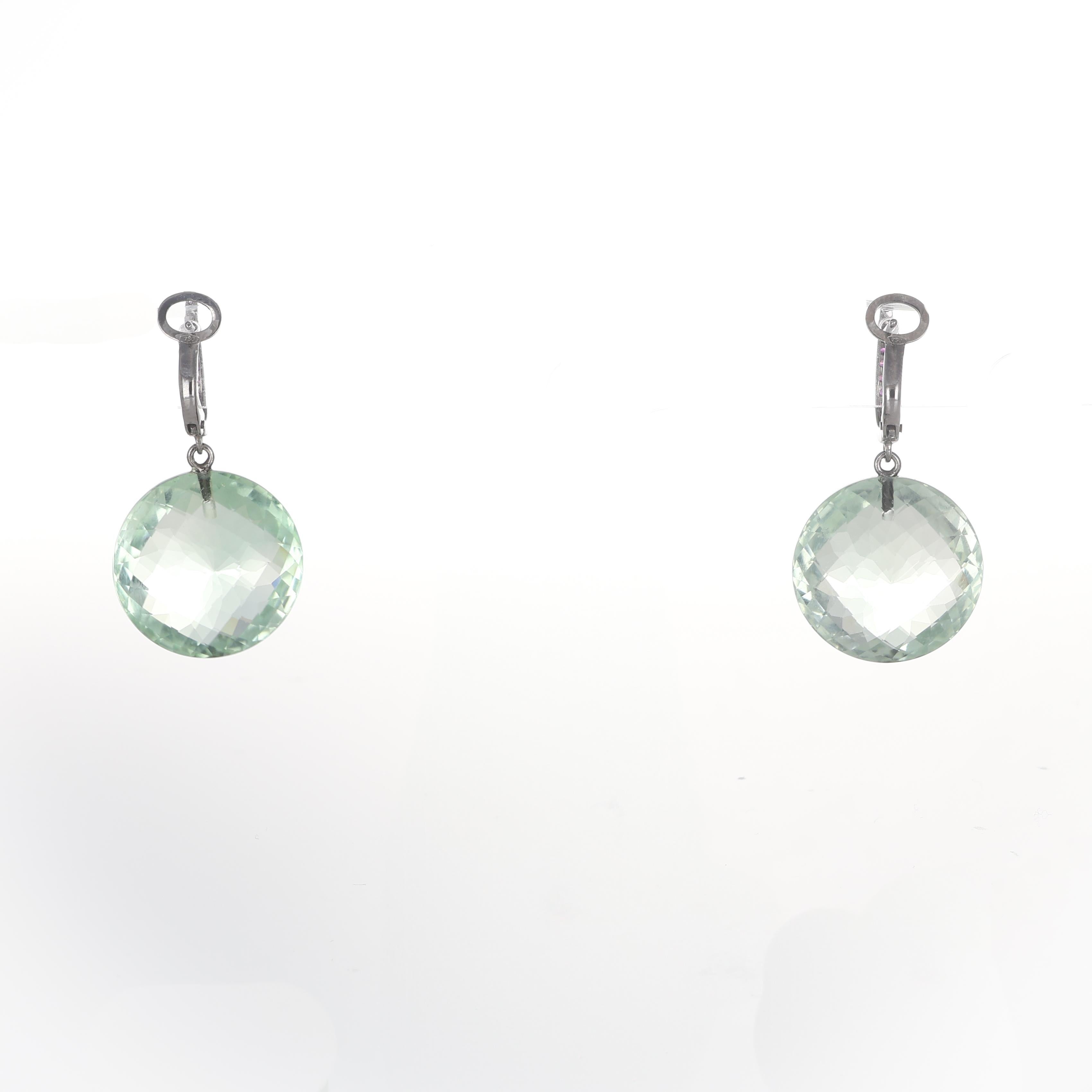 Brilliant Cut Blackened 18K White Gold Earrings with Rubies and Briolette Quartz For Sale