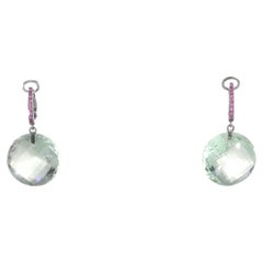 Blackened 18K White Gold Earrings with Rubies and Briolette Quartz