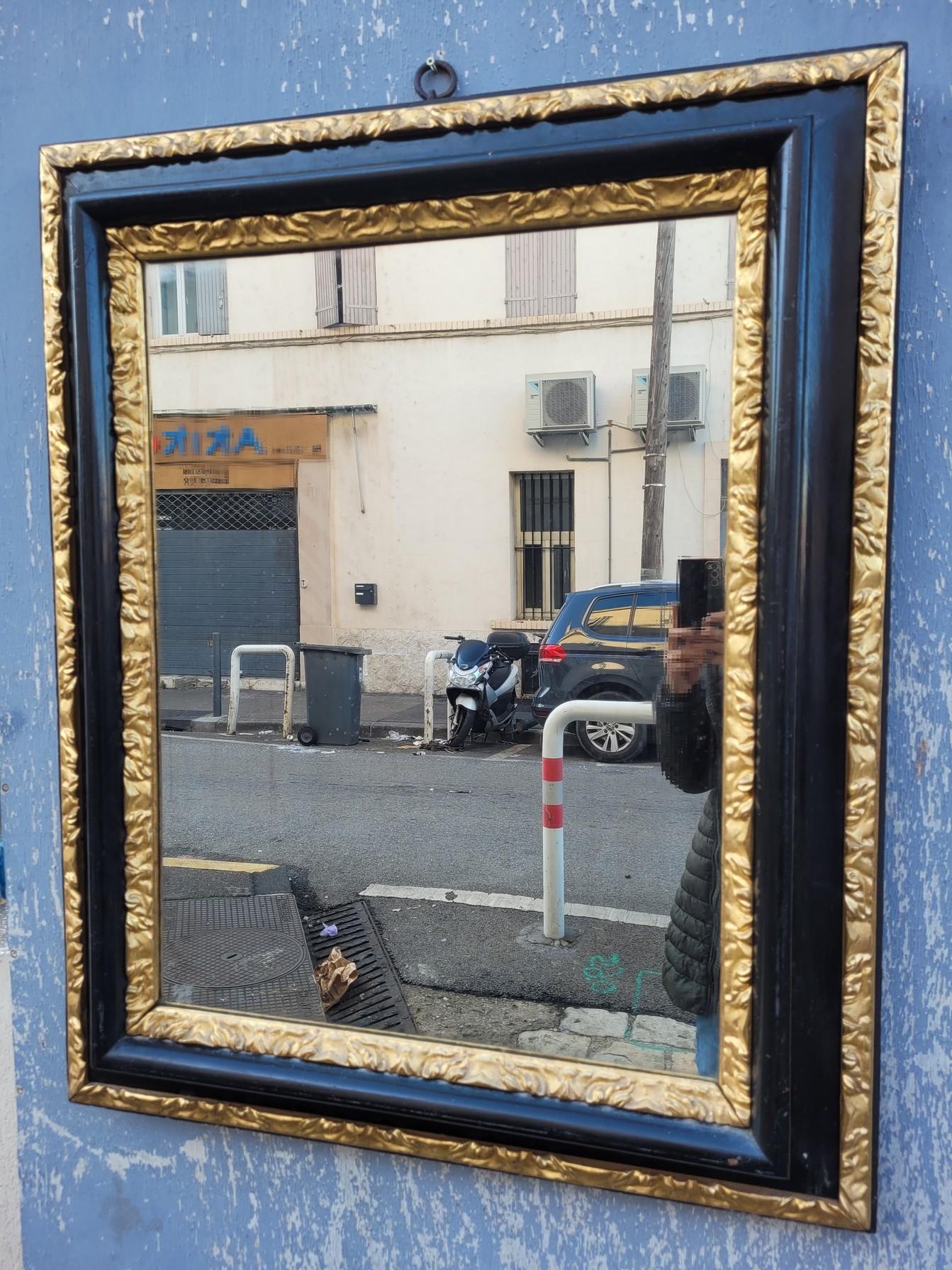 Louis XIV Blackened And Gilded Wooden Mirror, 17th Century For Sale