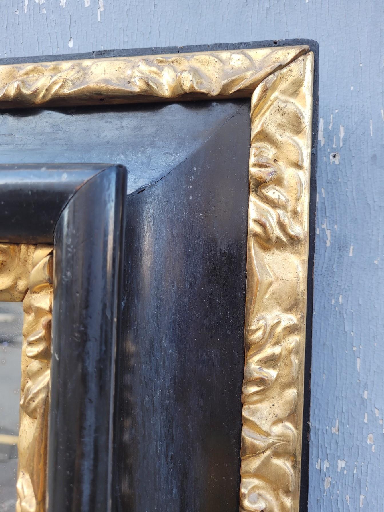 French Blackened And Gilded Wooden Mirror, 17th Century For Sale