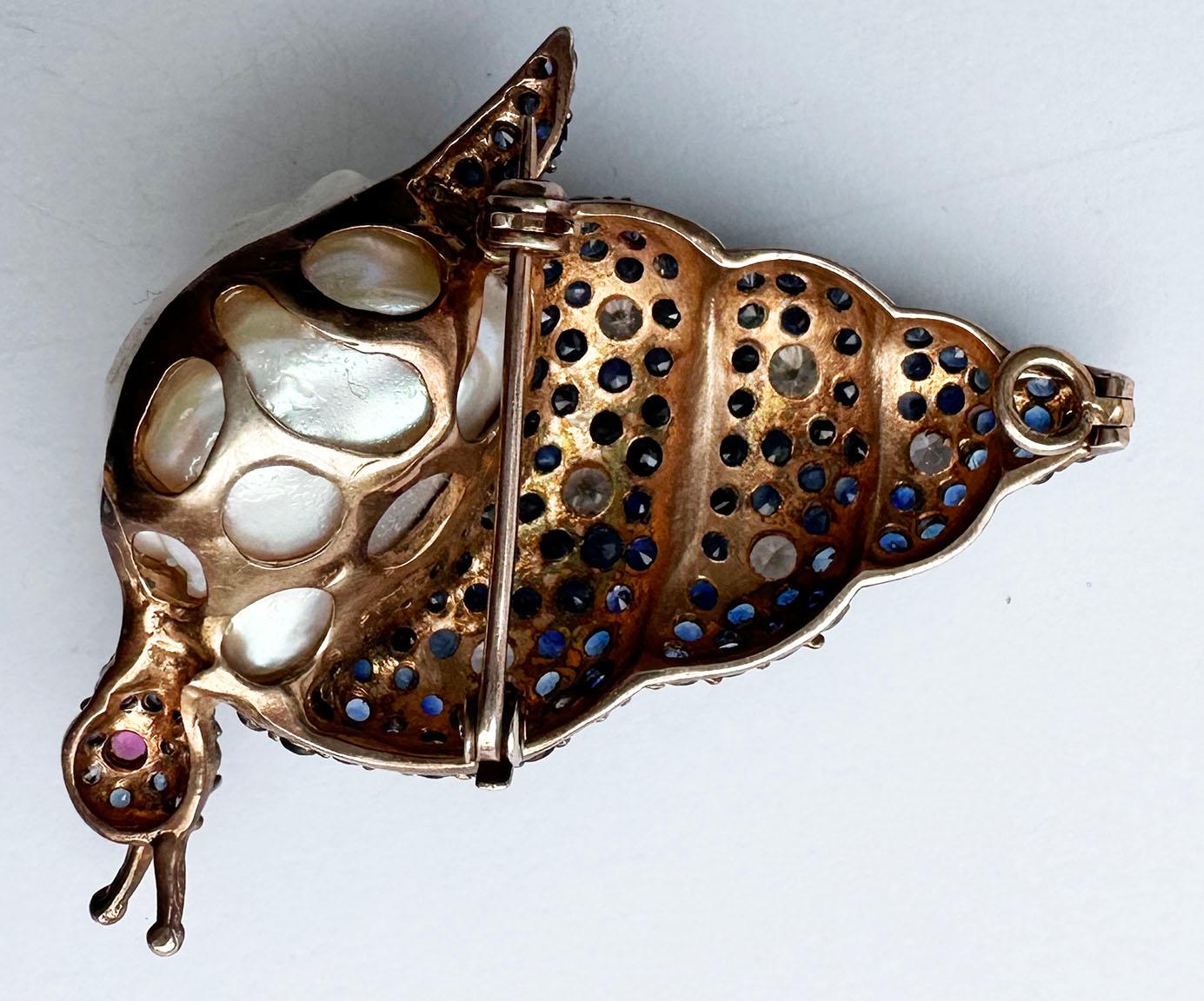 Blackened and Rose Gold Plated Silver Snail Brooch/Pendant For Sale 5