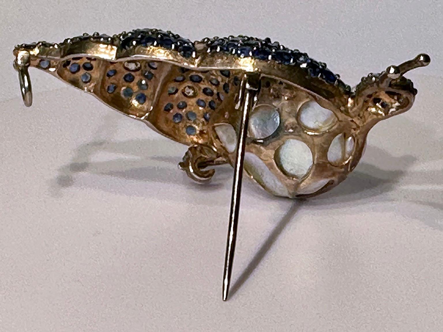 Blackened and Rose Gold Plated Silver Snail Brooch/Pendant For Sale 6