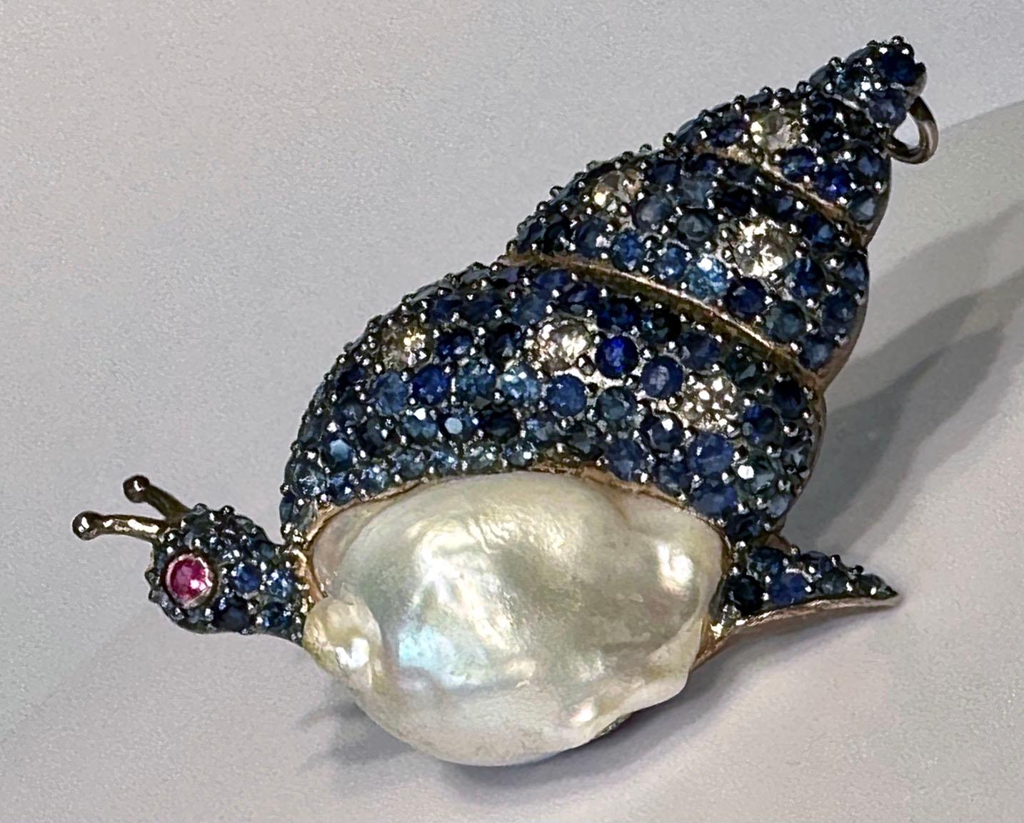 Blackened and Rose Gold Plated Silver Snail Brooch/Pendant For Sale 10