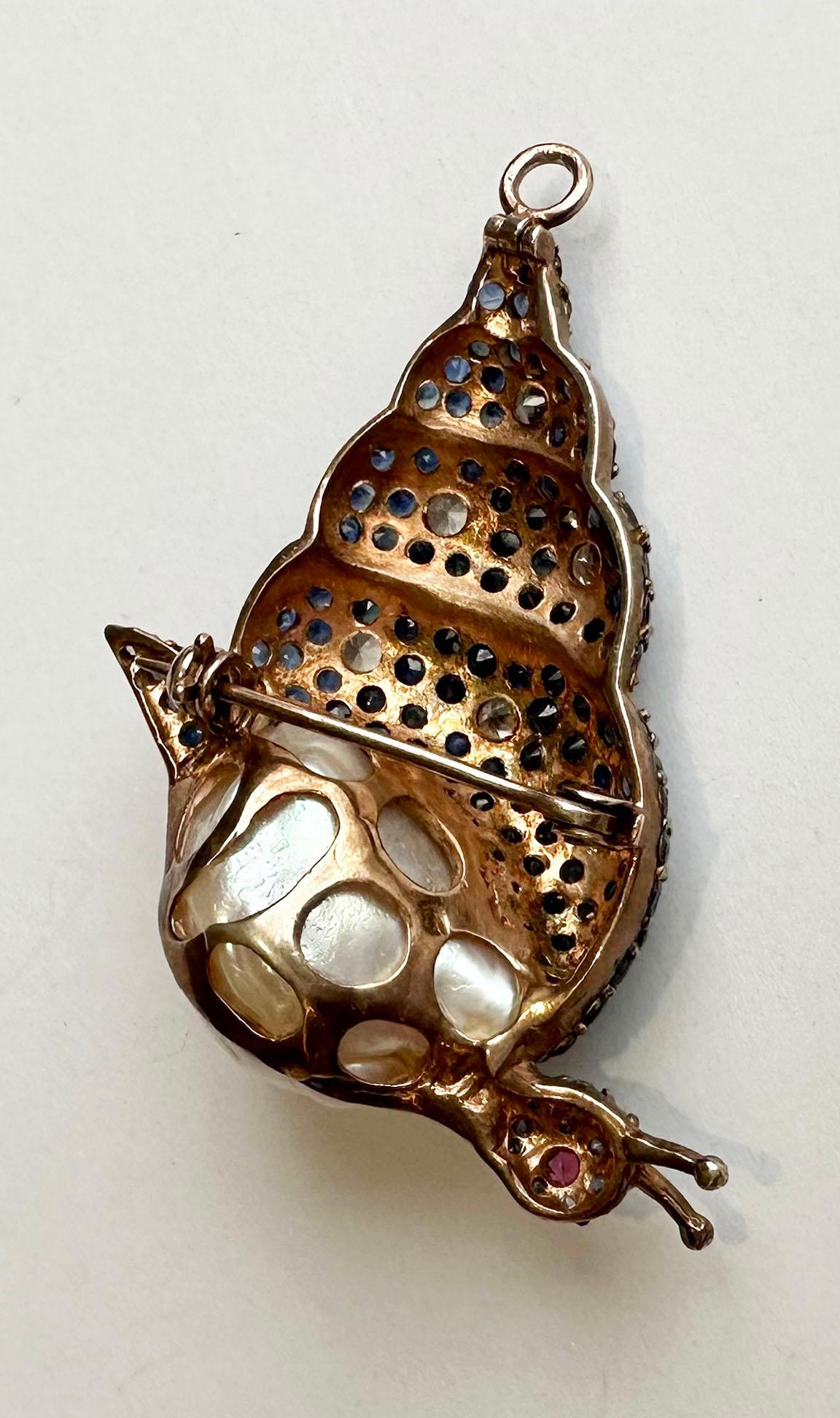 Blackened and Rose Gold Plated Silver Snail Brooch/Pendant For Sale 12