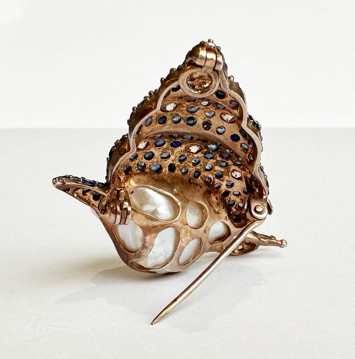 Blackened and Rose Gold Plated Silver Snail Brooch/Pendant For Sale 13