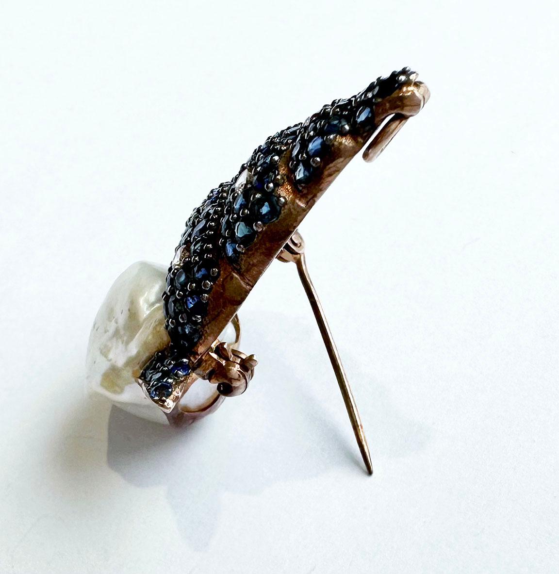 Blackened and Rose Gold Plated Silver Snail Brooch/Pendant For Sale 14